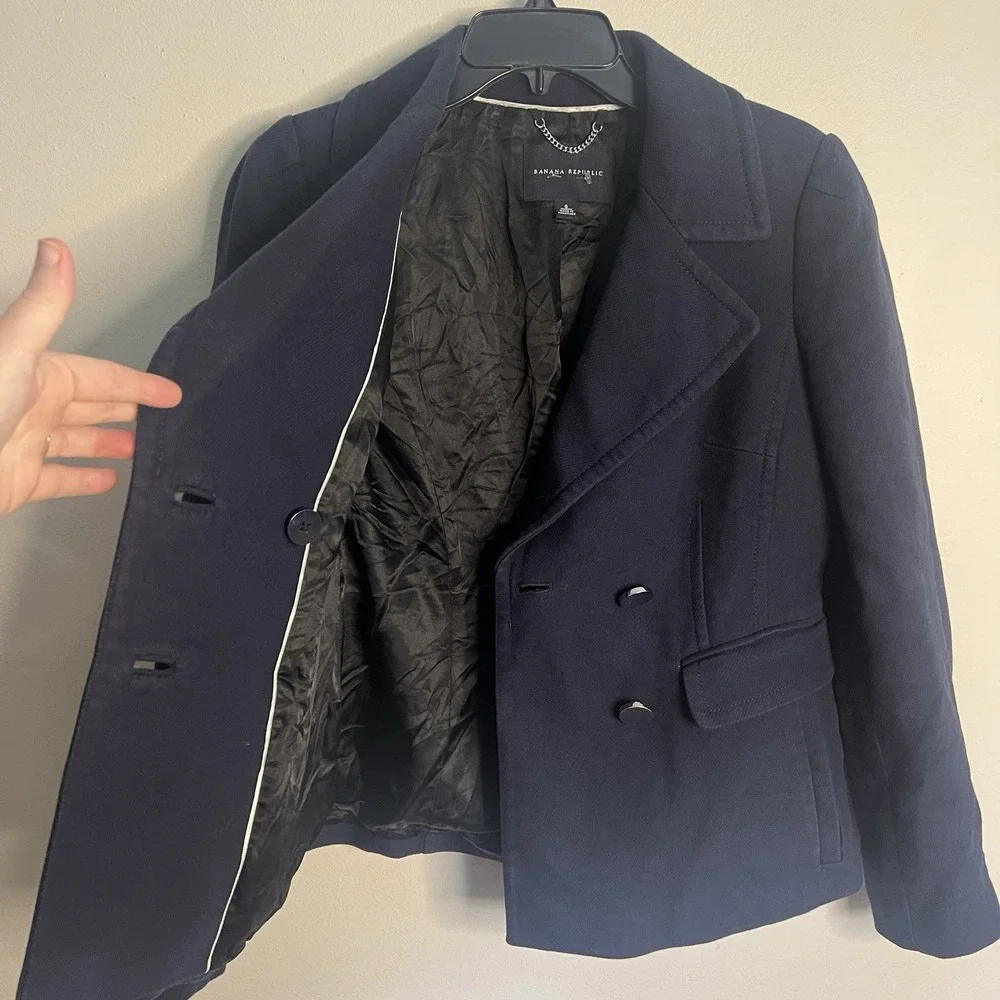 Banana Republic Navy Blue Double Breasted Blazer Womens‎ S Coastal Quiet Luxury